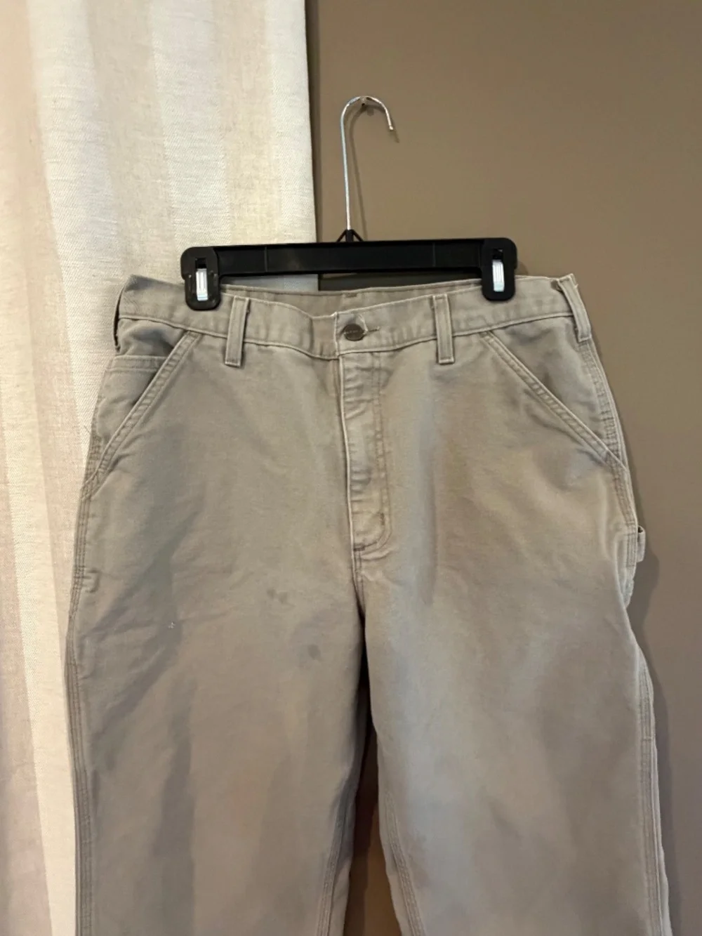 Men's Carhartt Canvas Carpenter Pants Tan, Size 34x32 (Label says 34x34)